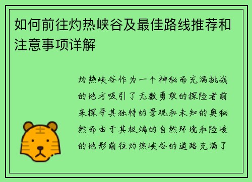 如何前往灼热峡谷及最佳路线推荐和注意事项详解